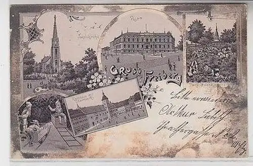 56244 Ak Lithographie Gruß aus Freiberg um 1900