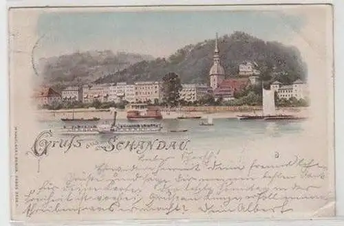 58842 Ak Lithographie Gruß aus Schandau mit Elbdampfer 1899