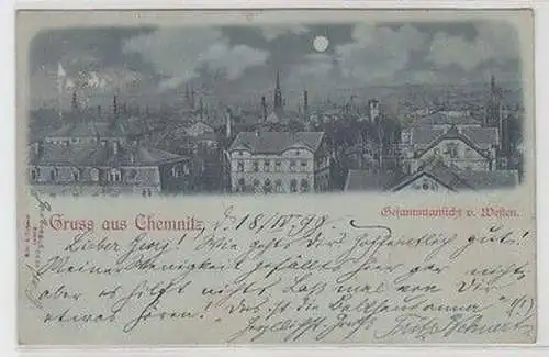 58845 Mondscheinkarte Gruß aus Chemnitz Gesamtansicht von Westen 1898