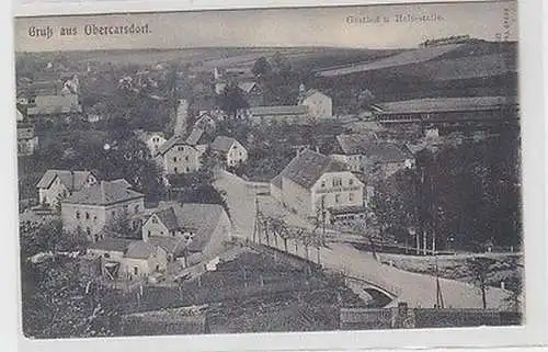 43494 Ak Gruß aus Obercarsdorf Gasthof und Haltestelle 1907