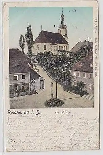 46058 Ak Reichenau in Sachsen evangelische Kirche 1906