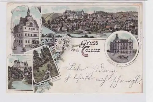 46864 Ak Lithographie Gruß aus Colditz Bahnhofstrasse usw. 1898