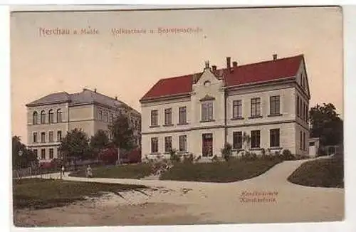 40835 Ak Nerchau Volksschule und Beamtenschule 1911