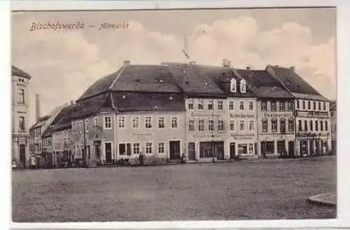 40758 Ak Bischofswerda Altmarkt mit Geschäften um 1910