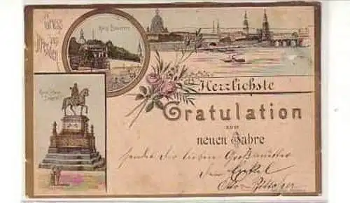 40007 Ak Lithographie Gruß aus Dresden 1890 !!!