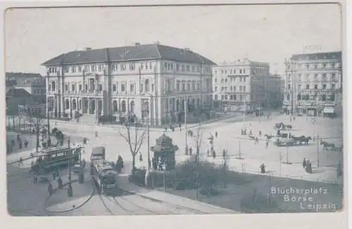 37218 Feldpost AK Leipzig Blücherplatz mit Börse Straßenbahn 1916