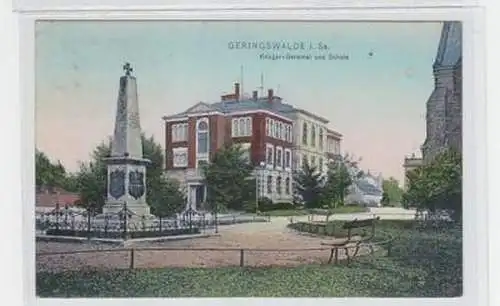 37355 Ak Geringswalde Kriegerdenkmal und Schule 1912