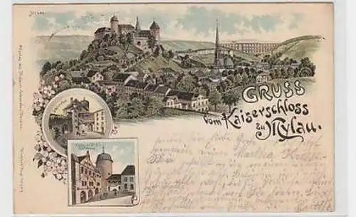 35940 Ak Lithographie Gruss aus Mylau Kaiserschloß 1898