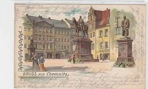 35931 Ak Lithographie Gruss aus Chemnitz Denkmäler 1900