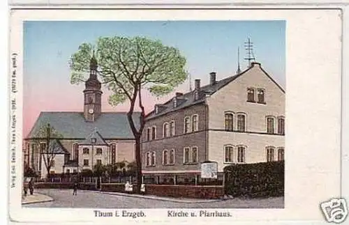 32564 Ak Thum i. Erzgeb. Kirche u. Pfarrhaus um 1910