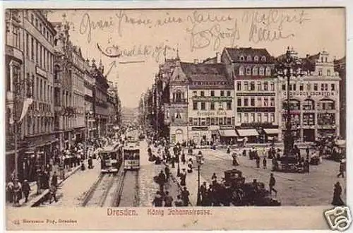 25269 Ak Dresden König Johannstraße mit Verkehr 1907