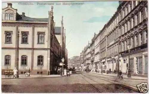 20084 Ak Chemnitz Poststraße mit Hauptpostamt um 1910