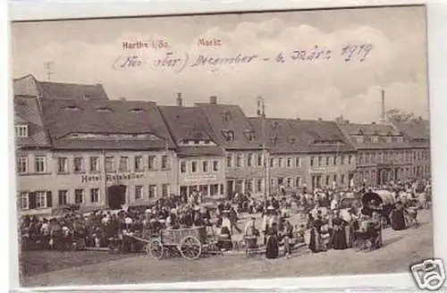 13749 Ak Hartha in Sachsen Markt und Ratskeller 1919