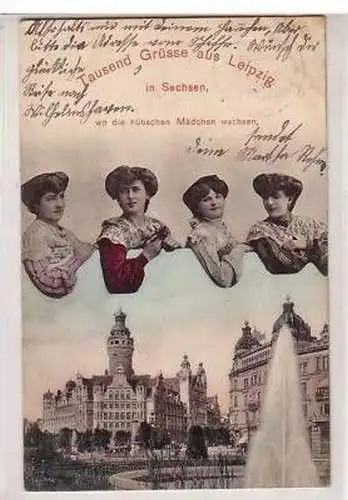 14/18 Ak Tausend Grüße aus Leipzig in Sachsen 1905