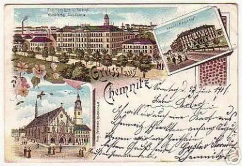 08469 Ak Lithographie Gruss aus Chemnitz Bahnhof 1901