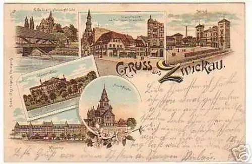 02360 Ak Lithographie Gruss aus Zwickau Bahnhof usw1904