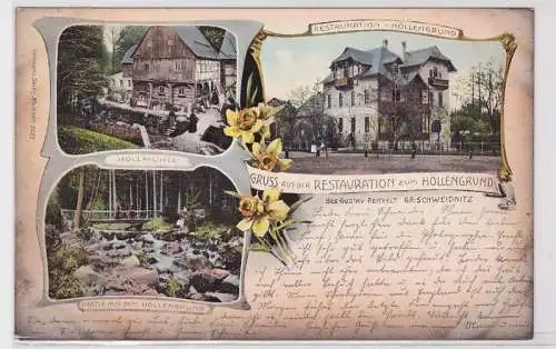 91873 AK Groß Schweidnitz - Gruss aus der Restauration zum Höllengrund 1903