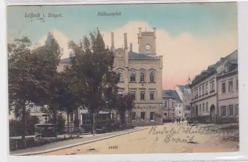 89068 Ak Lößnitz im Erzgebirge Rathausplatz mit Ratskeller 1911