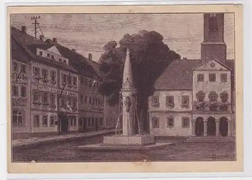 90410 Ak Rochlitz Marktbrunnen und Hotel goldener Löwe 1929