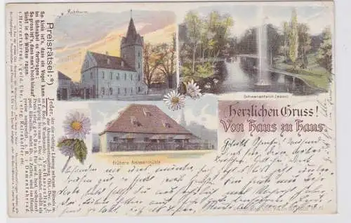 88505 AK Herzlichen Gruss von Haus zu Haus - Schwanenteich, Kuhturm Leipzig 1898