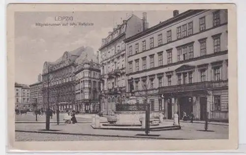 87640 Feldpost Ak Leipzig Mägdebrunnen auf dem Roßplatz 1918