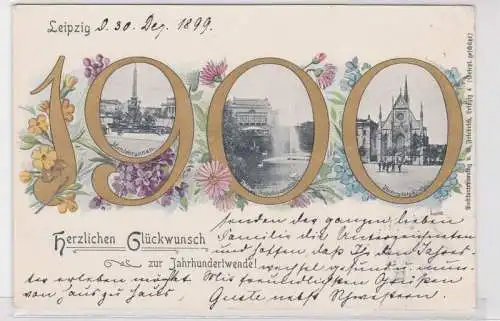 87537 AK Herzlichen Glückwunsch zur Jahreswende 1900 Leipzig Mendebrunnen