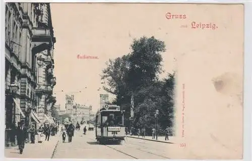 86977 AK Gruss aus Leipzig - Goethestrasse und Blick nach den Bahnhöfen um 1900