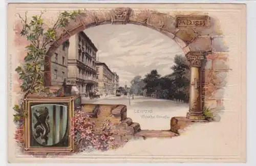 86919 Präge Ak Lithographie Leipzig Goethe Strasse um 1900