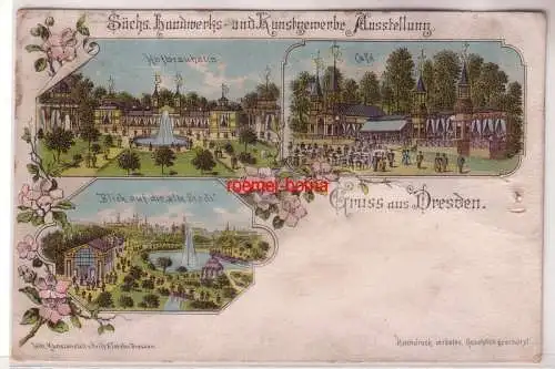 69994 Ak Gruß aus Dresden sächs. Handwerks- & Kunstgewerbe Ausstellung um 1900