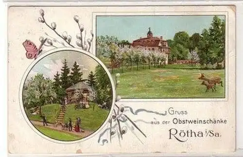 60402 Ak Gruß aus der Obstweinschänke Rötha in Sachsen 1910