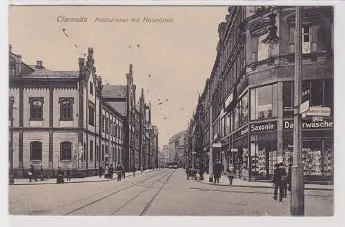 45070 Feldpost Ak Chemnitz - Poststrasse mit Hauptpost 1918