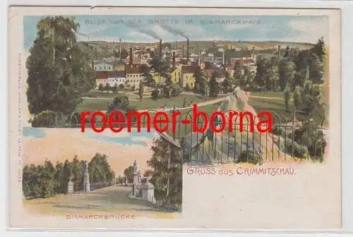 57819 Ak Gruss aus Crimmitschau Bismarckhain und Bismarckbrücke um 1900