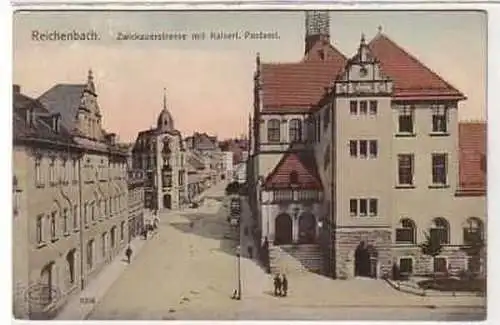 38181 Ak Reichenbach Zwickauerstraße mit Postamt 1909