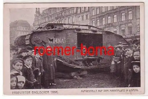 34751 Ak Erbeuteter englischer Tank auf dem Marktplatz in Leipzig um 1915