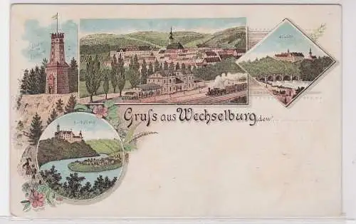 27288 Lithografie AK Gruß aus Wechselburg - Thurm zu Rochlitz & Rochsburg