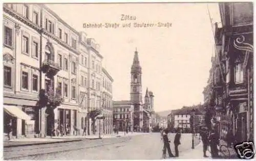 25285 Ak Zittau Bahnhofstraße und Bautzner Straße 1917