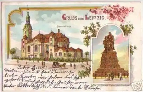 16652 Ak Lithographie Gruß aus Leipzig Johanniskirche