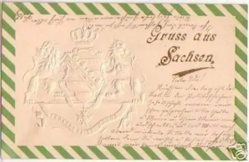 16651 Präge Ak Gruß aus Sachsen Providentiae Memor 1900