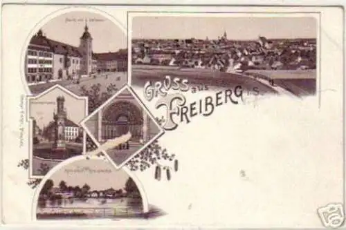 14538 Litho Gruss aus Freiberg Schwedenhaus usw. um1910