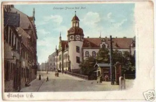 13789 Ak Glauchau Leipziger Strasse und Post um 1900