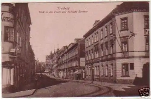 14542 Ak Freiberg Post- u. Erbische Straße um 1920