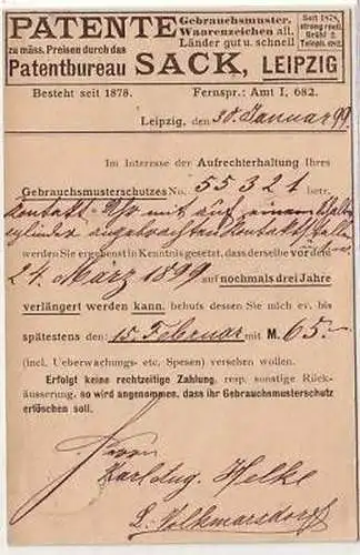 14/61 Reklame Ak Leipzig Patentbureau Sack 1899