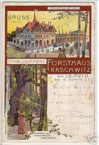 10339 Ak Lithographie Gruß aus Forsthaus Raschwitz 1901