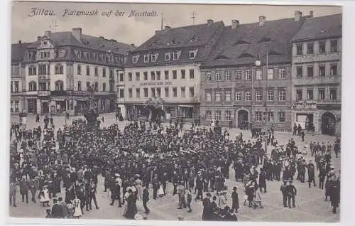 93514 AK Zittau - Platzmusik auf der Neustadt, Sächsischer Hof, Central-Theater