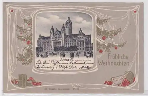 90884 Rahmen Ak Fröhliche Weihnachten, Leipzig Neues Rathaus 1902