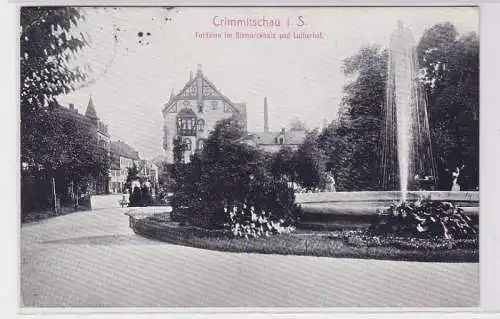 83532 Ak Crimmitschau i.S. Fontaine im Bismarckhain und Lutherhof 1910