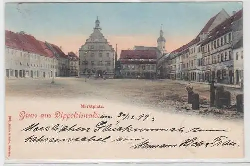 70045 Ak Gruß aus Dippoldiswalde Marktplatz mit Geschäften 1899