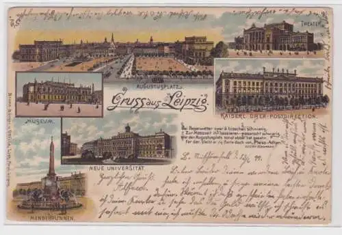 78562 Ak Lithographie Gruss aus Leipzig - Augustusplatz, Museum, Theater 1899