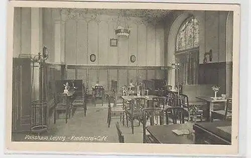 64407 Ak Volkshaus Leipzig Konditorei Café um 1930