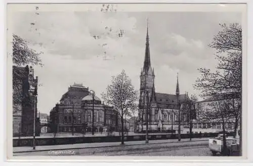 05916 Ak Chemnitz - Partie am Opernhaus und Petrikirche 1940